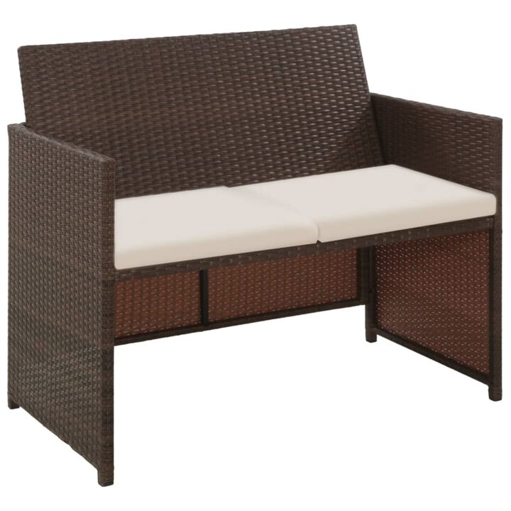 vidaXL 4 Piece Garden Lounge with Cushions Set Poly Rattan Brown