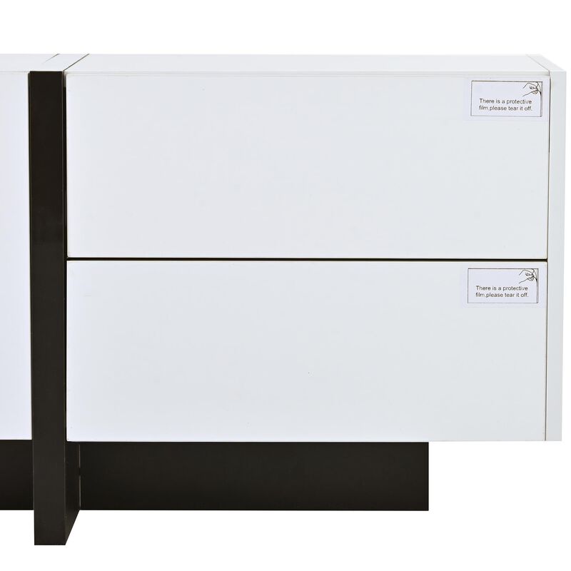 High Gloss TV Stand with UV Surface, Modern Rectangle TV Console for TVs Up
