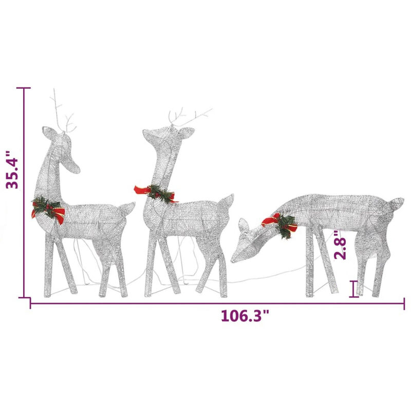 Garden 3pc Reindeer Christmas Decoration, 90 LEDs, Cool White Lights - Benzara