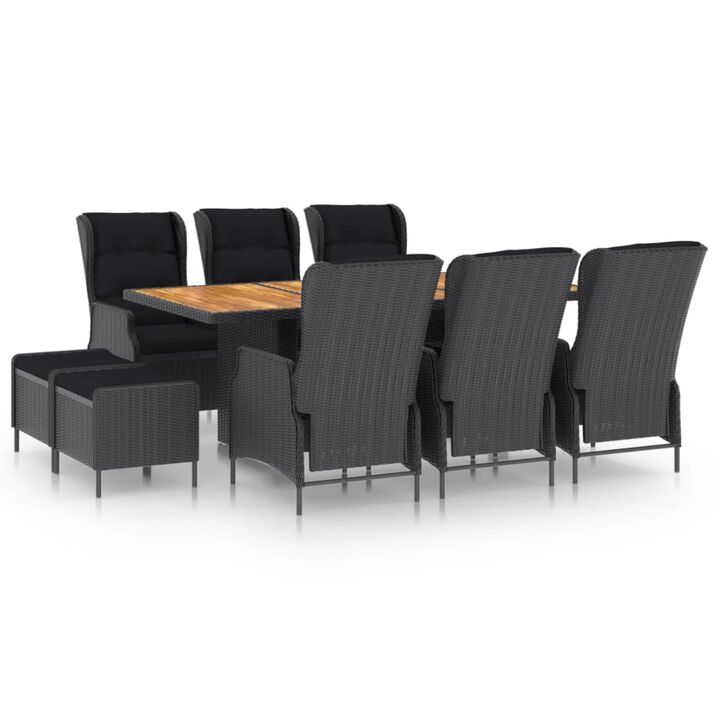 vidaXL 9 Piece Outdoor Dining Set with Cushions Poly Rattan Dark Gray