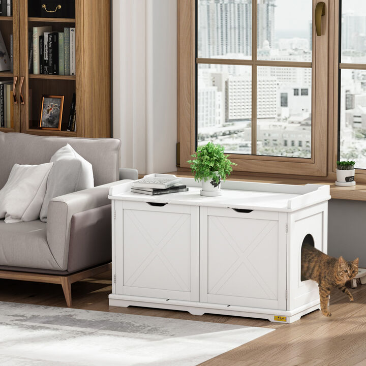 Cat Litter Box Enclosure Side Table Cat Washroom Bench Brown