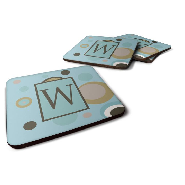 Caroline's Treasures CJ1013-WFC Monogram-Blue Dots Foam Coasters (Set of 4), Initial Letter W, 3.5 H x 3.5 W, Multicolor
