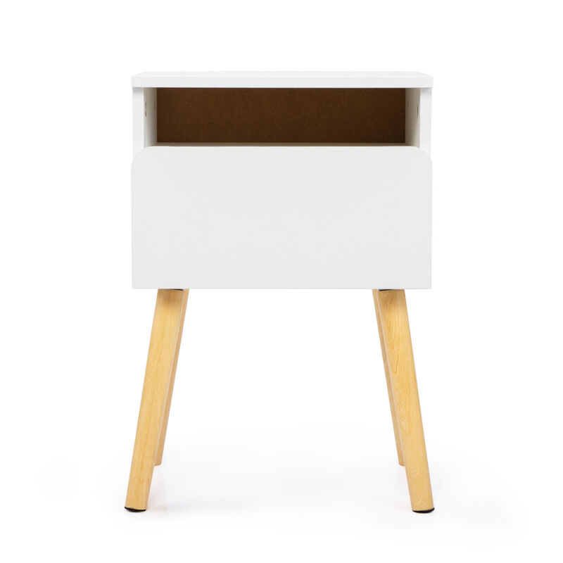 Streamdale Modern White Bedside Table with Drawers and Shelves