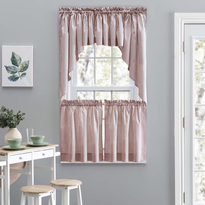 Ellis Curtain Plaza Classic Ticking Stripe Printed on 1.5" Rod Pocket Natural Ground Tailored Valance 58" x 15"
