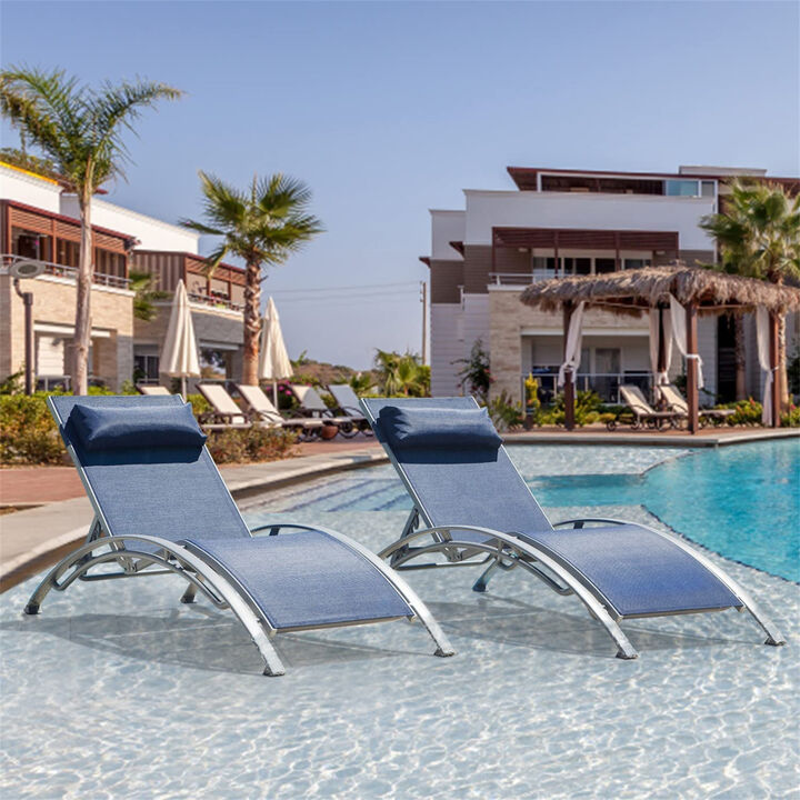 Blue Outdoor Chaise Lounge Set - 2 Chairs