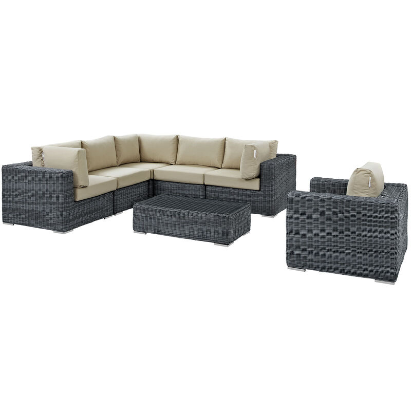 Summon 7 Piece Outdoor Patio Sunbrella Sectional Set - Canvas Antique Beige