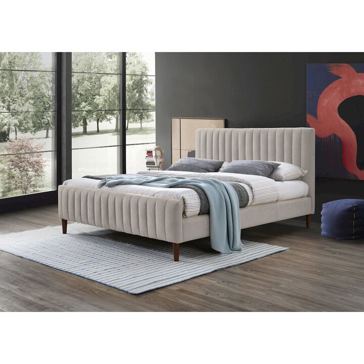 Omax Decor Spencer Wood/Fabric Upholstered Queen Platform Bed in Taupe Gray