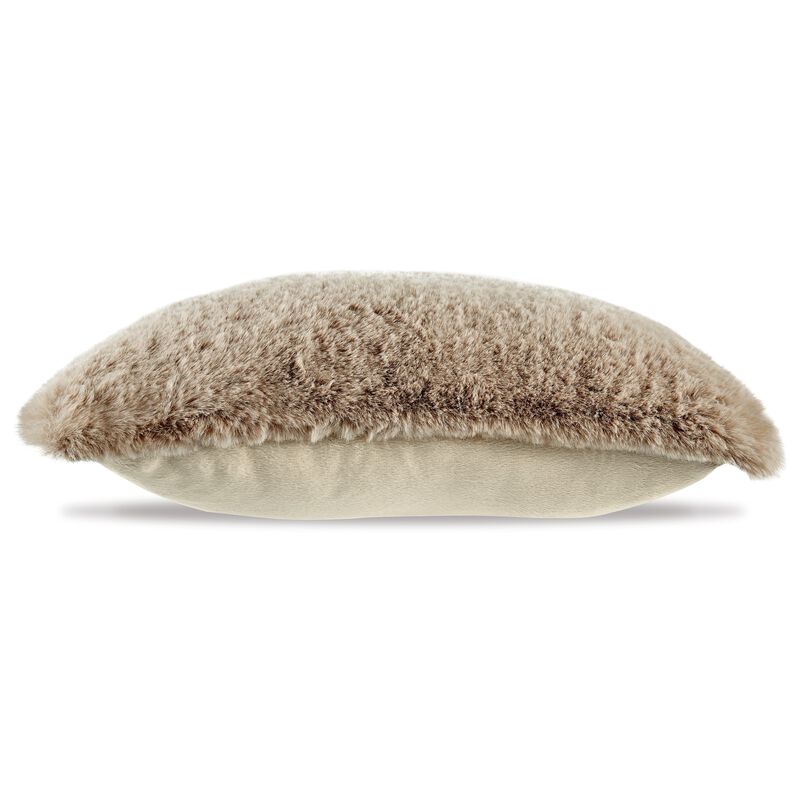 Difi Throw Pillow Set of 4, 20 Inch, Faux Rabbit Fur Face, Taupe Polyester -