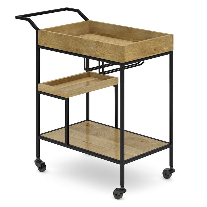 Simpli Home Barnes Solid Mango Wood 29 Inch Bar Cart In Natural