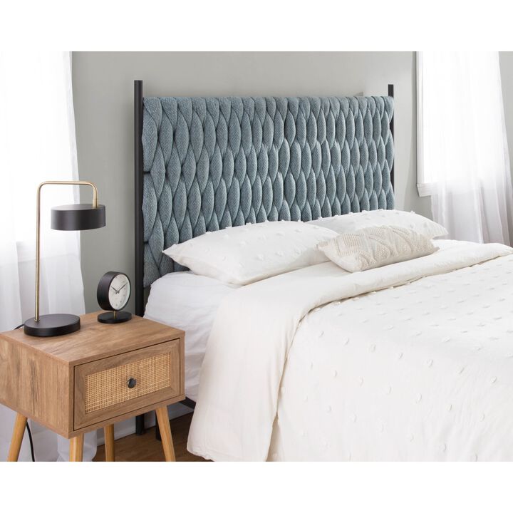 Braided Matisse Queen Size Headboard In Black Metal And Blue Fabric