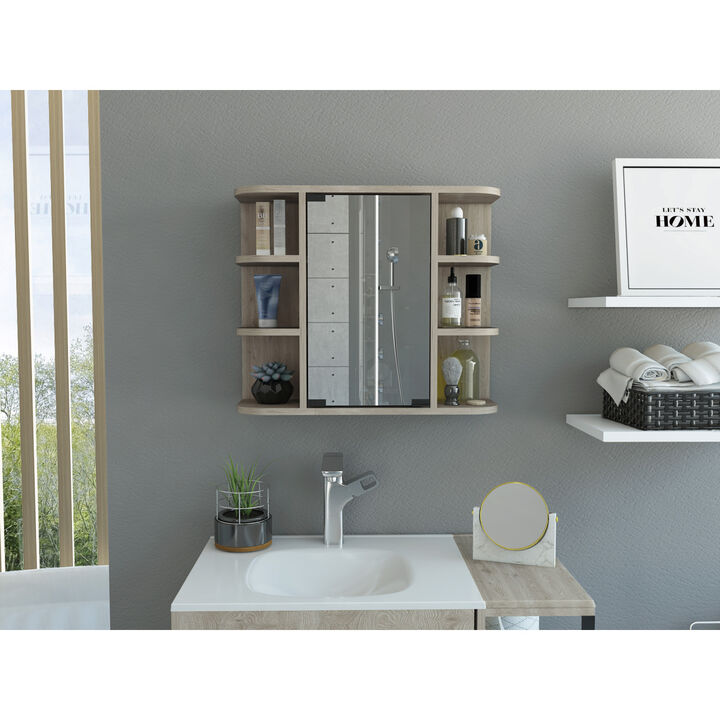 Milan Medicine Cabinet, Six External Shelves Mirror, Three Internal Shelves - Light Gray