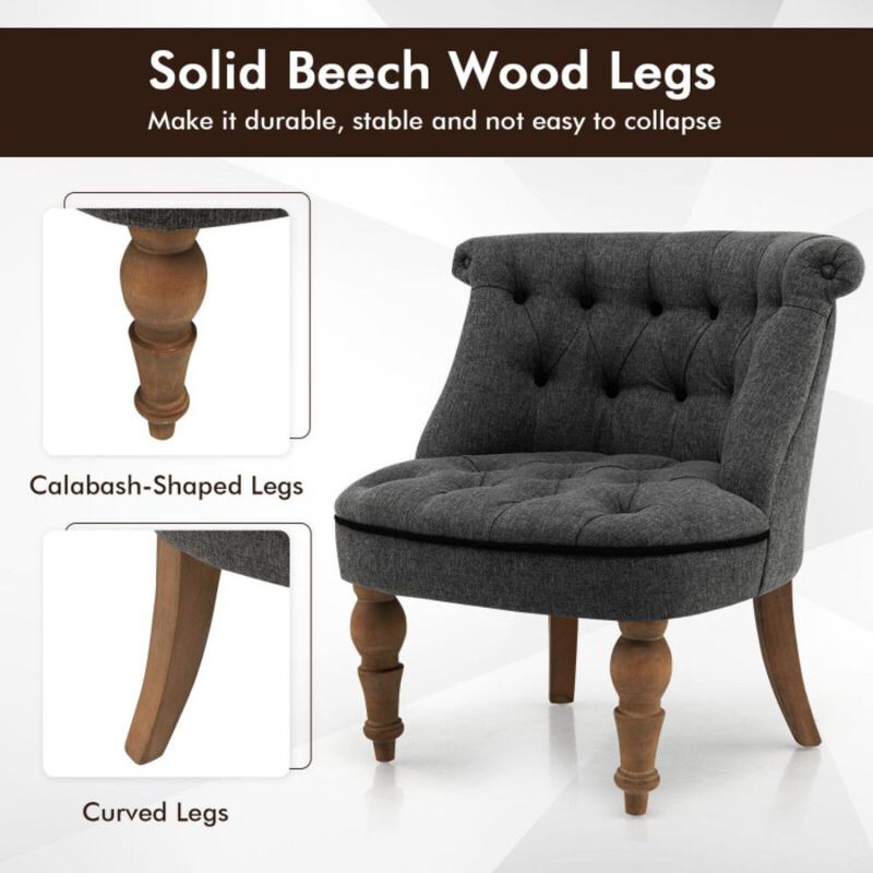 Hivvago Set of 2 Upholstered Armless Slipper Chairs with Beech Wood Legs-Gray