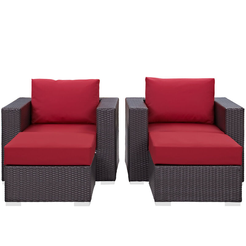 Convene 4 Piece Outdoor Patio Sectional Set - Espresso Red