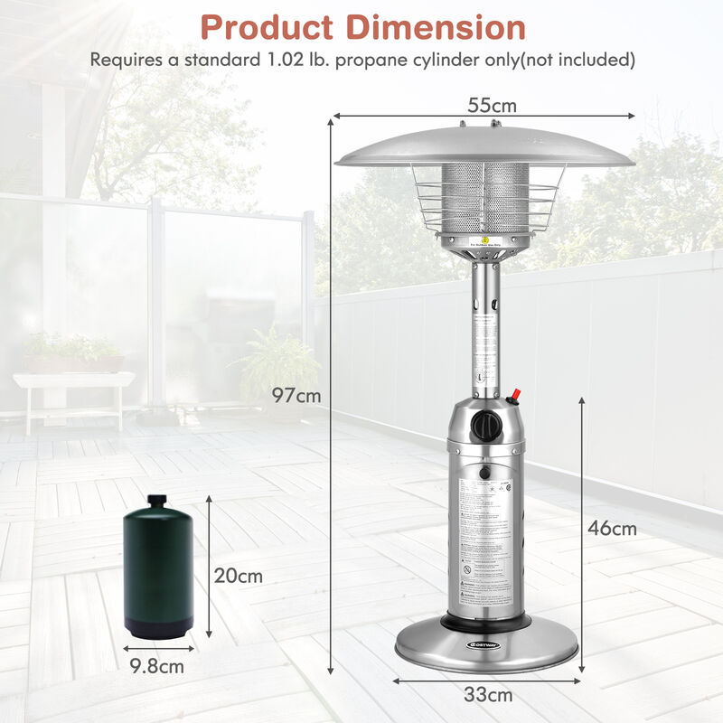11 000 BTU Portable Tabletop Propane Patio Standing Heater