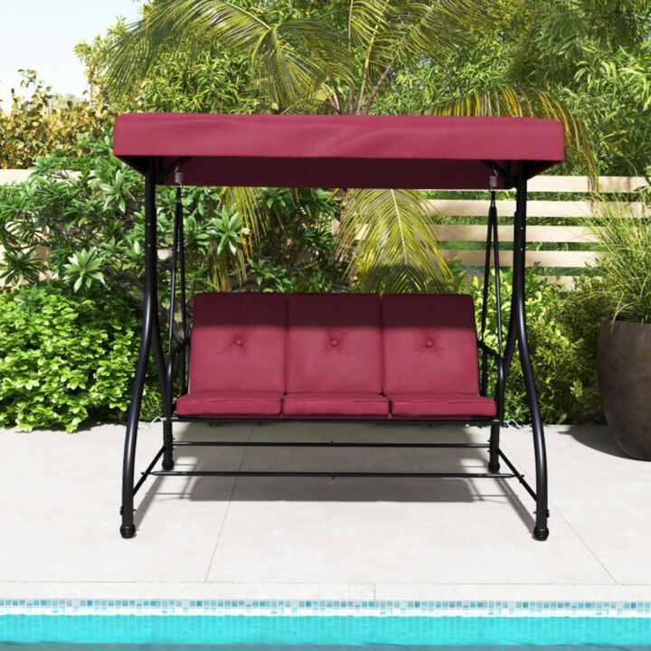 Hivvago 3 Seat Outdoor Porch Swing with Adjustable Canopy