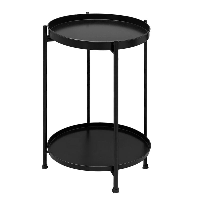 15 Inch Modern Side End Table, Metal Round Tray Top, Foldable Legs