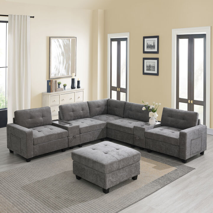 Merax Chenille U Shaped Sectional Sofa Couch Set