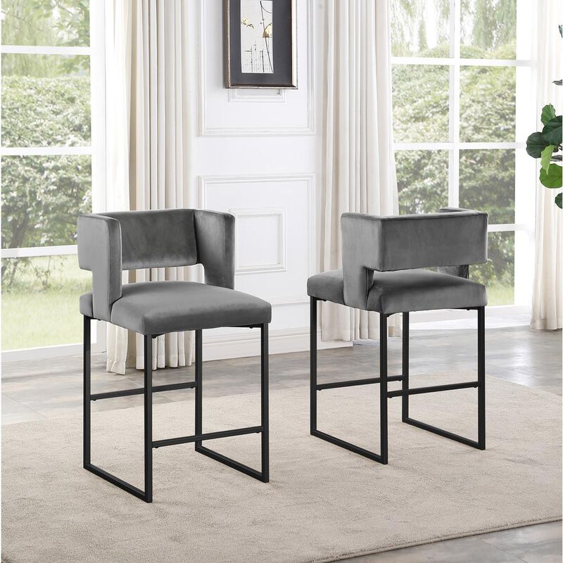 Lynx Velvet Bar Stools in Matte Black (Set of 2)
