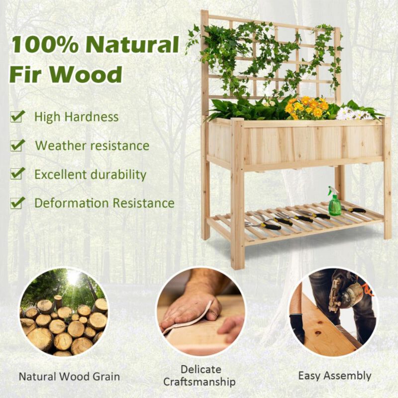 Hivvago Raised Garden Bed Elevated Wooden Planter Box with Trellis
