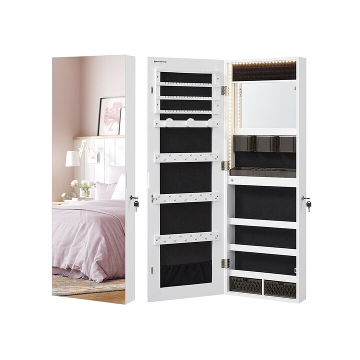 Jewelry Cabinet Armoire with LED Lights - Wall-Mounted with Full-Length Frameless Mirror
