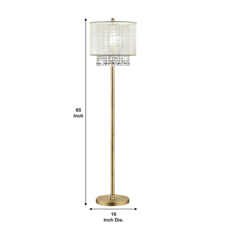 Floor Lamp with Hanging Crystal Accents, White and Gold-Benzara