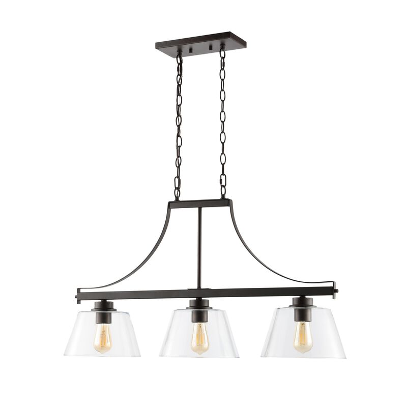 Jayden 3-Light Industrial Farmhouse Iron/Glass Linear LED Pendant