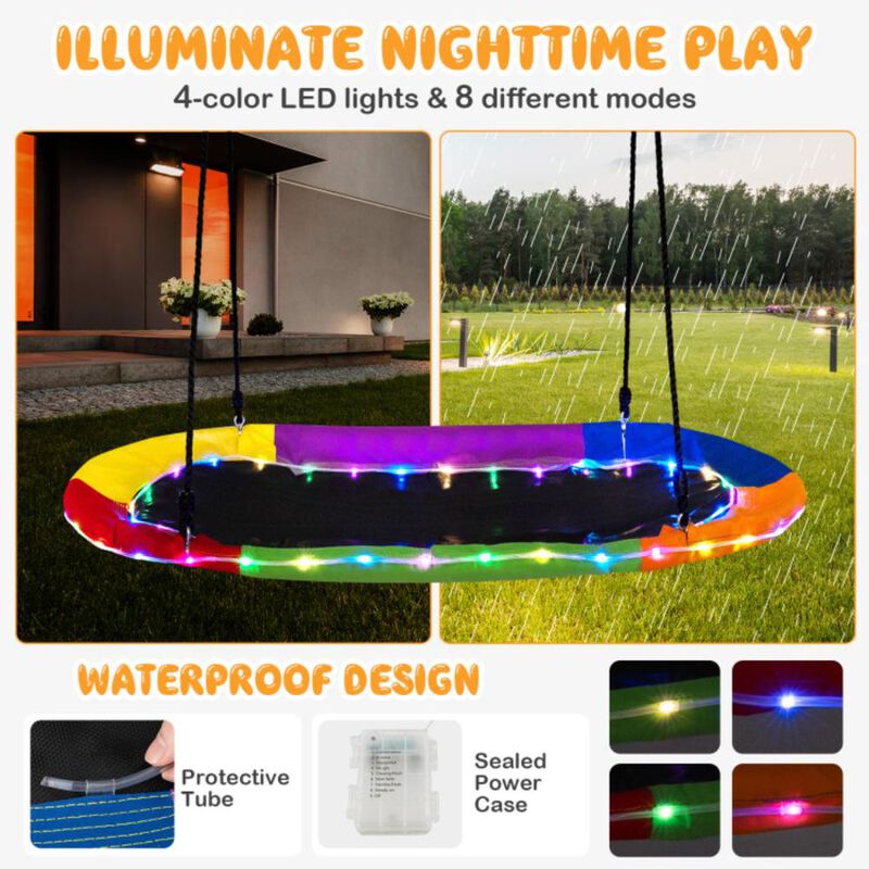Hivvago 60 Inches Saucer Swing with LED Lights for Kids and Adults