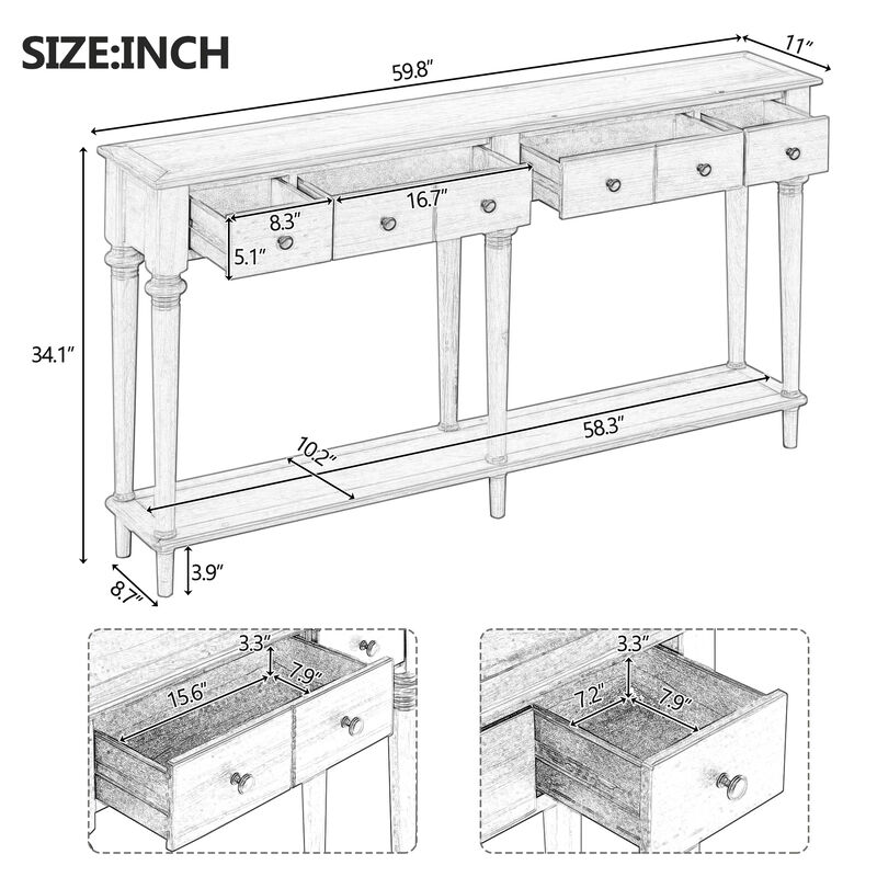 Merax Retro Console Table with 3 Drawers and Open Shelf