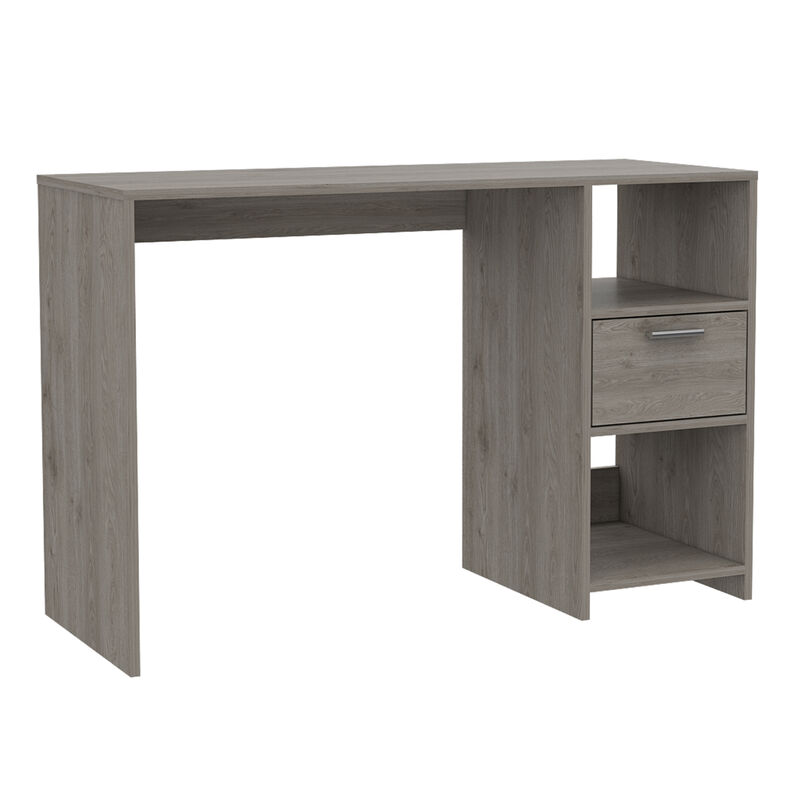 DEPOT E-SHOP Naxos Computer Desk with 1-Drawer and 2-Open Storage Shelves, Light Gray