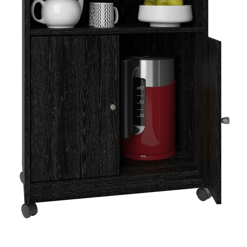 Hivvago Black Utility Cart / Kitchen Microwave Cart with Casters