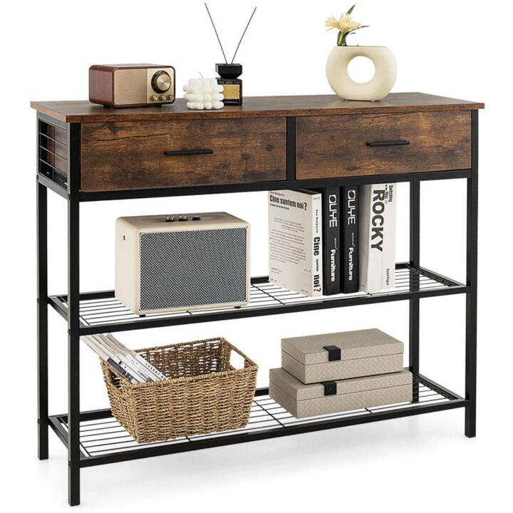 Hivvago 39.5 Inch Entryway Table with 2 Drawers and 2-Tier Shelves