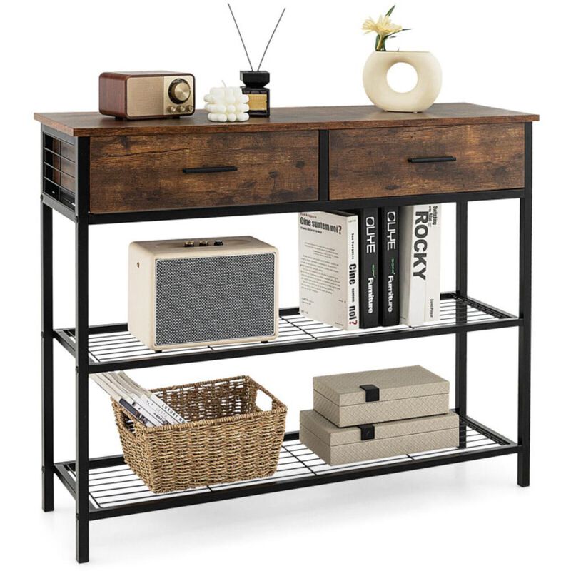 Hivvago 39.5 Inch Entryway Table with 2 Drawers and 2-Tier Shelves