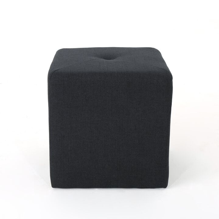 Liasa Footstool Ottoman, Charcoal Gray Fabric, Rubberwood, 17 Inch - Benzara