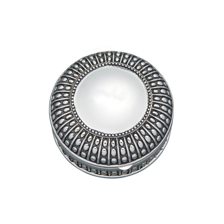 4.5" Silverplated Round Antique-Style Box with Beaded Detail