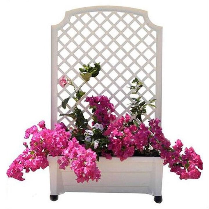 QuikFurn Mobile Planter Box with Trellis in White Plastic with Lockable Wheels