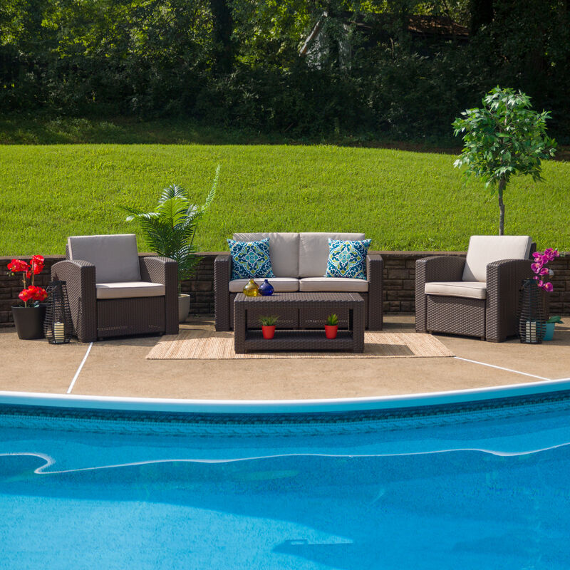 4 PC Brown Outdoor Rattan Set