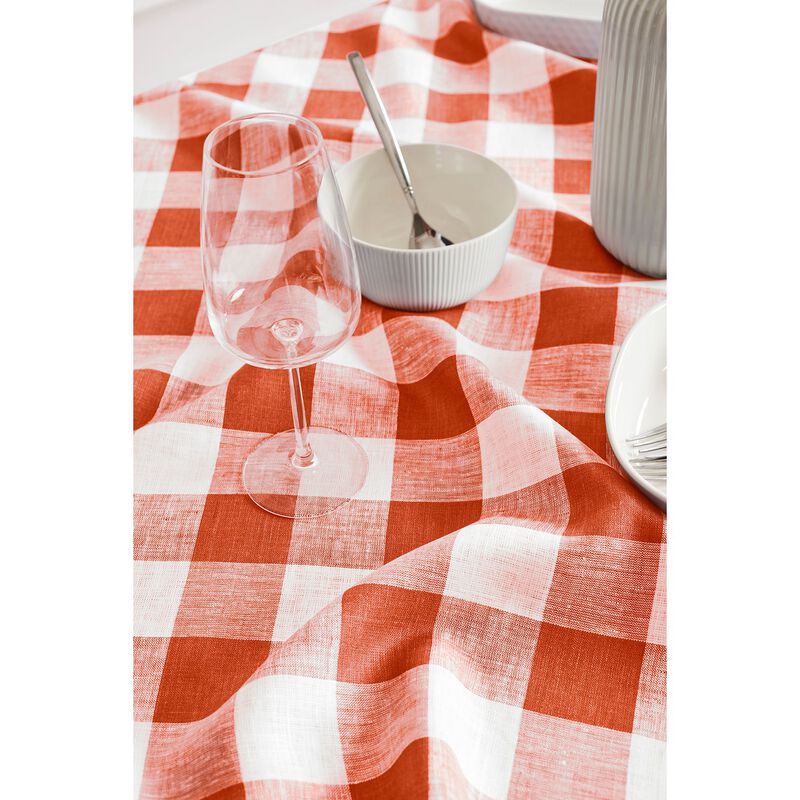 Solino Home 100% Pure Linen Table Throw 52 x 52 Inch | Buffalo Check