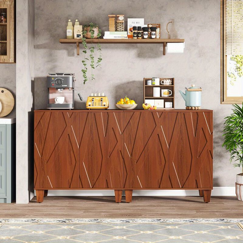 Sideboard Buffet Storage Cabinet, Retro Kitchen Sideboard Cabinet with Adjustable Shelves 55" Accent Cabinet with Doors for Living Room, Storage Lockers