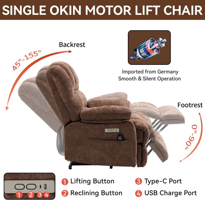 Mondawe 23" Seat Width and High Back Large Size Chenille Power Lift Recliner Chair with 8-Point Vibration Massage and Lumbar Heating