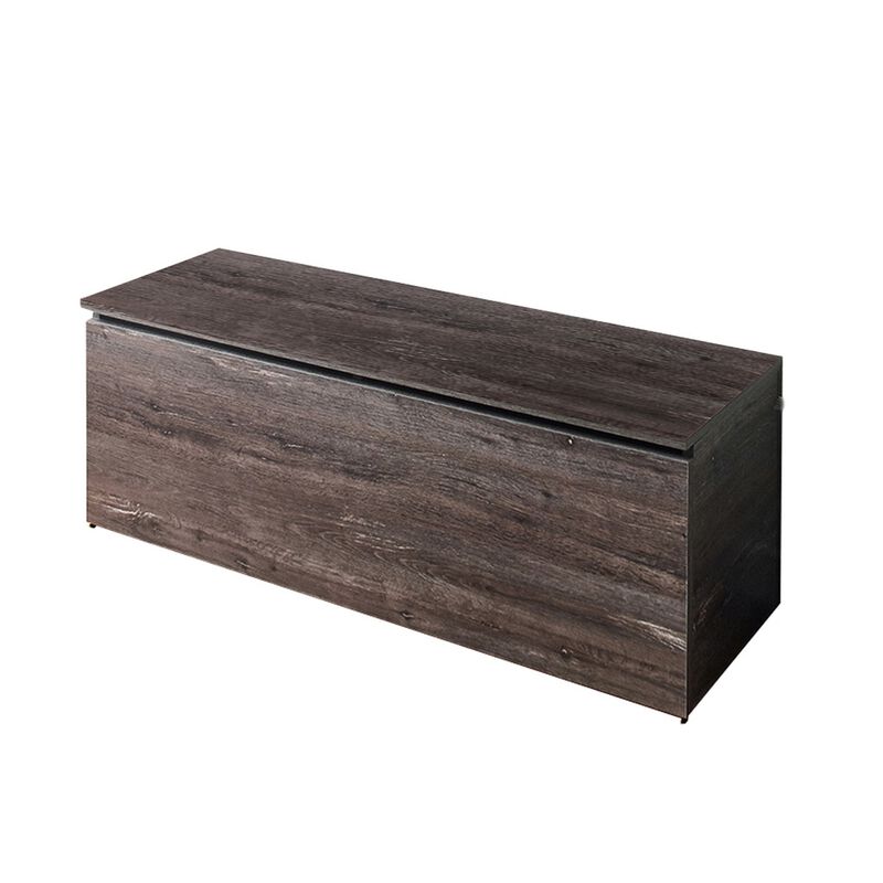 Lean Storage Bench Chest with Safety Hinges, Lift Top, Farmhouse Gray Wood - Benzara