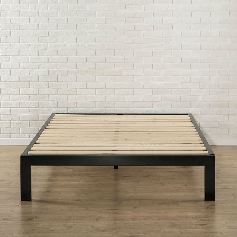 Hivvago Queen Modern Black Metal Platform Bed Frame with Wood Slats