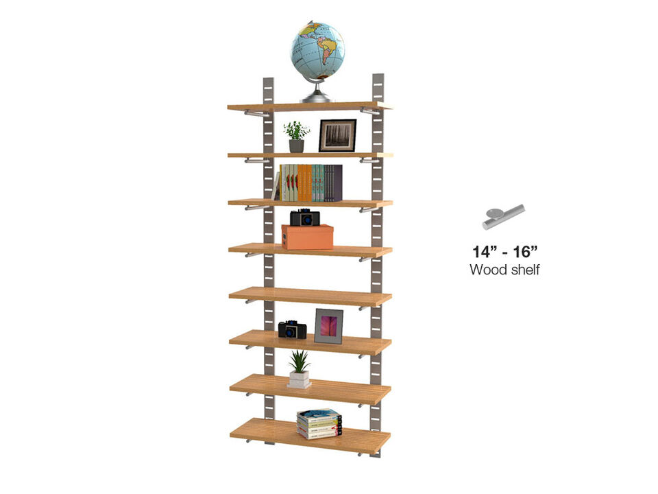 Trendy  Living Room Shelving System 91" High with  8 Wood Shelves 14"-16" Width- Shelves Sold Separately