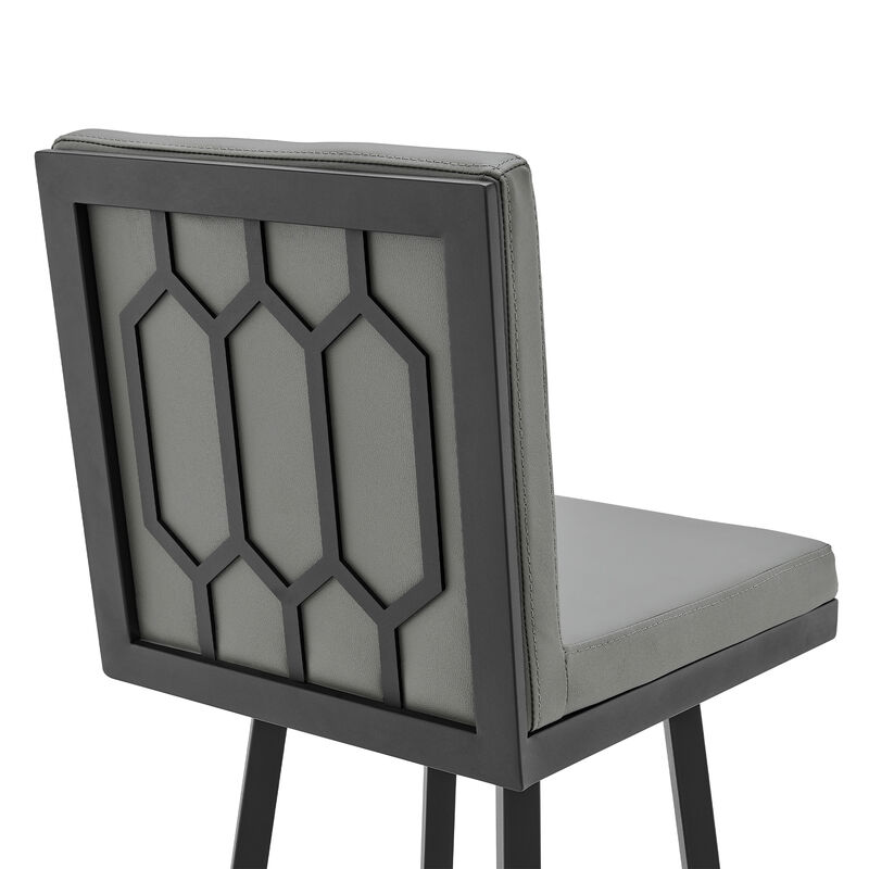 Swivel Vegan Faux Leather Cushion Counter Stool, Gray- Benzara