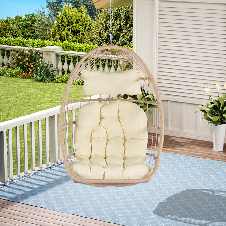 Outdoor Garden Rattan Egg Swing Chair Hanging Chair Wood &Khaki