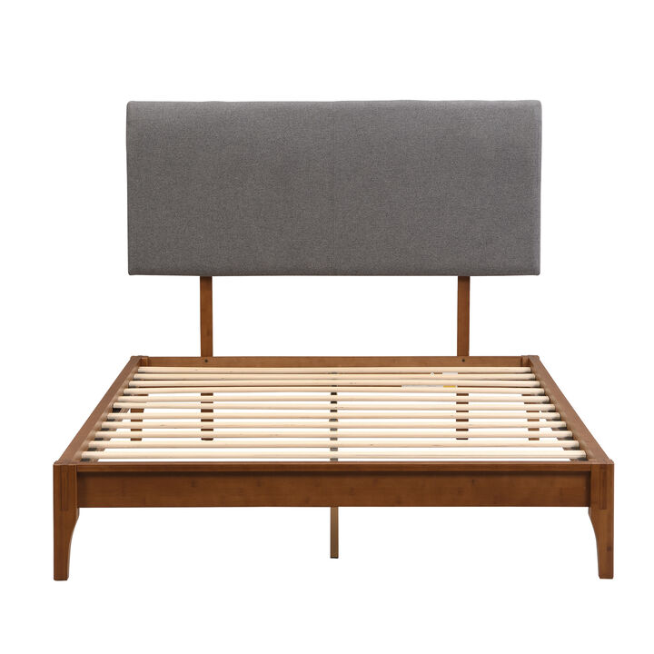 Merax Platform Bed Frame  with Gray Adjustable Headboard
