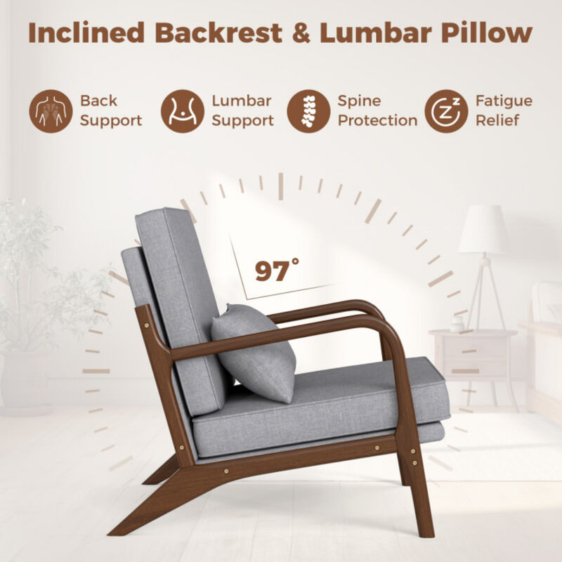 Modern Accent Chair with Rubber Wood Armrests and Removable Back