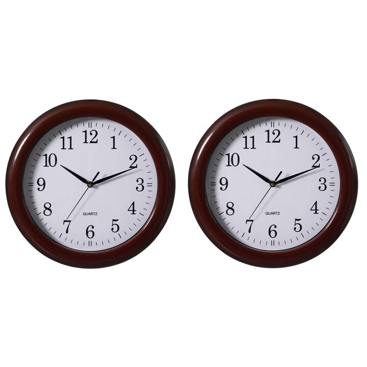 Set of 2 13.75 Inch Plastic White Round Silent, Non-Ticking Battery Operated Simple Modern Analog Wall Clock. Perfect for Office, Classroom, Living Room, Dining Room, Bed Room and Kitchen Wall Decor.