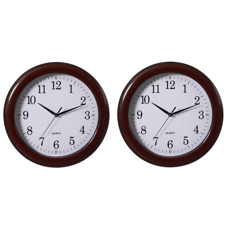 Set of 2 13.75 Inch Plastic White Round Silent, Non-Ticking Battery Operated Simple Modern Analog Wall Clock. Perfect for Office, Classroom, Living Room, Dining Room, Bed Room and Kitchen Wall Decor.