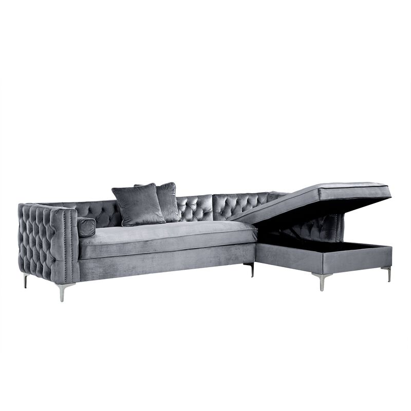 Inspired Home Clarinda Velvet Right Facing Chaise Sectional Sofa