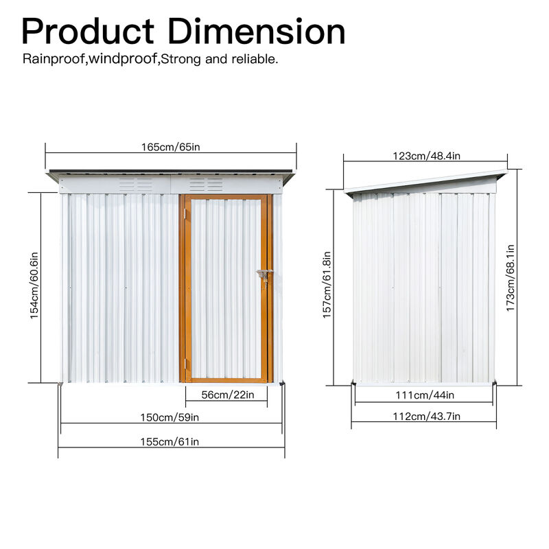Metal Garden Sheds 5FTx4FT Outdoor Storage Sheds White+Yellow
